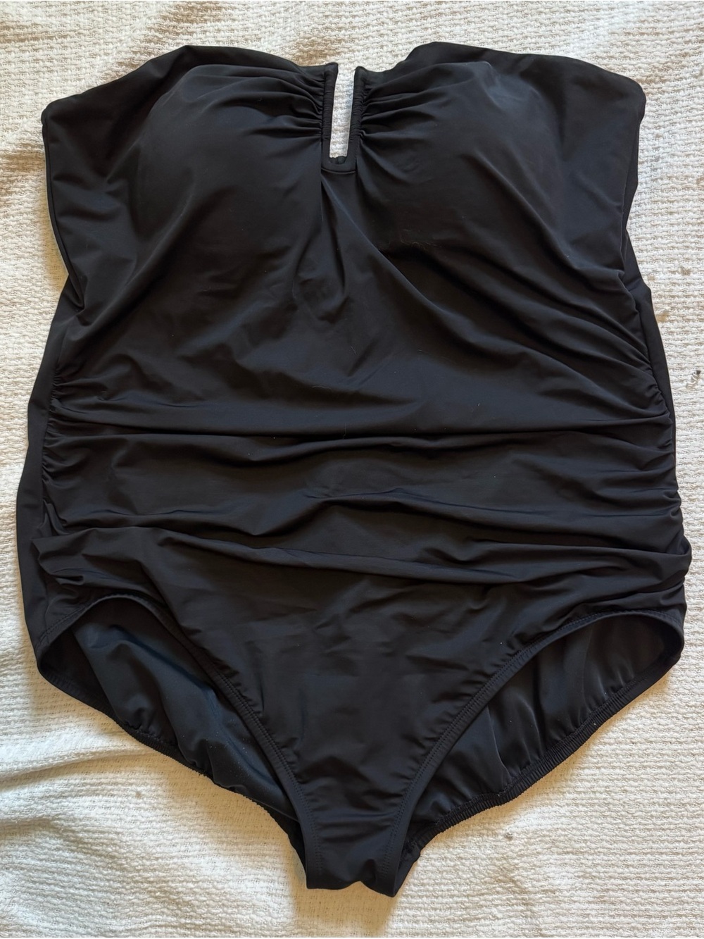 Lands' End Black Strapless Ruched One-Piece Swimsuit